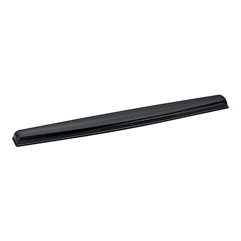 Pièce en plastique noire et allongée sur fond blanc.