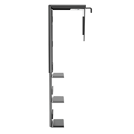 Höhenverstellbarer Schreibtisch mit Monitor, Tastatur, Maus und Fußstütze.