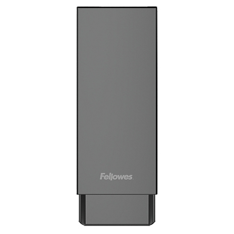 Ein höhenverstellbarer Schreibtisch mit Monitor, Tastatur, Maus und Fußstütze. Die Tischplatte ist hell, die Beine dunkelgrau.