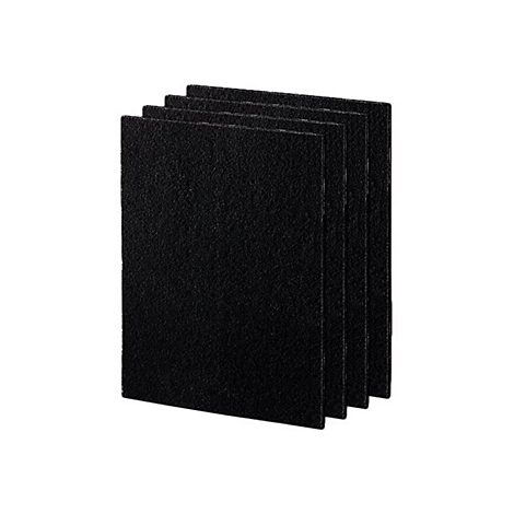 Quatre filtres rectangulaires noirs sur fond blanc. Les surfaces sont légèrement texturées.