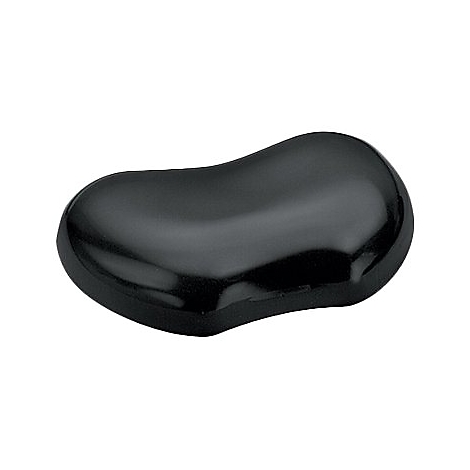 Schwarzes, bohnenförmiges Handgelenk-Kissen, glänzend auf weißem Hintergrund.