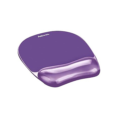 Lila Mauspad mit Gel-Handballenauflage und weißem Fellowes-Logo vor weißem Hintergrund.