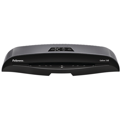 Black Fellowes Calibre A3 laminator with control buttons and display.