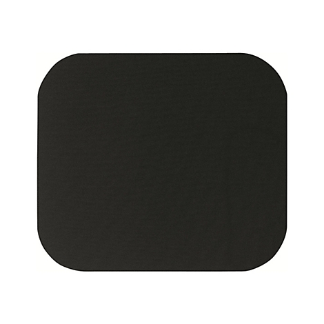 Rechteckige schwarze Mausunterlage mit abgerundeten Ecken, auf weißem Hintergrund.