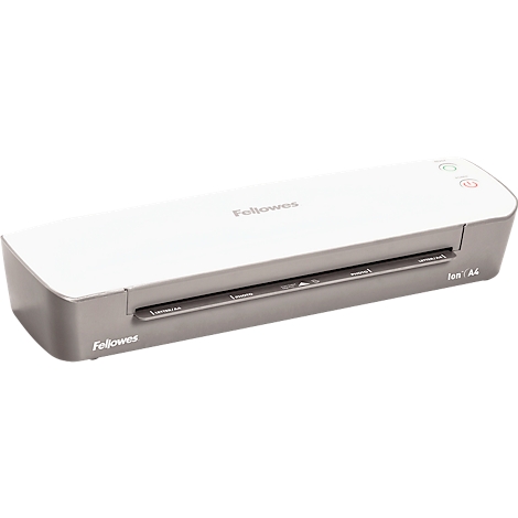 Fellowes® Plastifieuse ION A4, pour épaisseur de film 80-125 μ, 300 mm/min, avec kit de démarrage pour 10 plastifications A4, argent-blanc