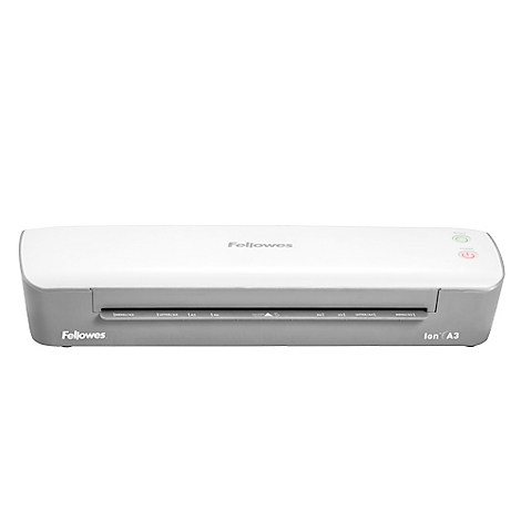 Fellowes® Plastifieuse ION A4, pour épaisseur de film 80-125 μ, 300 mm/min, avec kit de démarrage pour 10 plastifications A4, argent-blanc