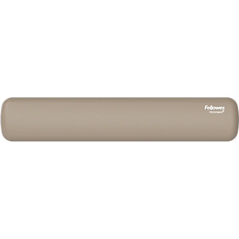 Repose-poignet beige avec coins arrondis et logo "Fellowes".