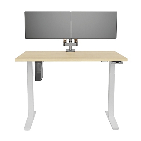 Vue latérale d'un support de moniteur noir. Le support a une forme rectangulaire et des crochets pour suspendre.