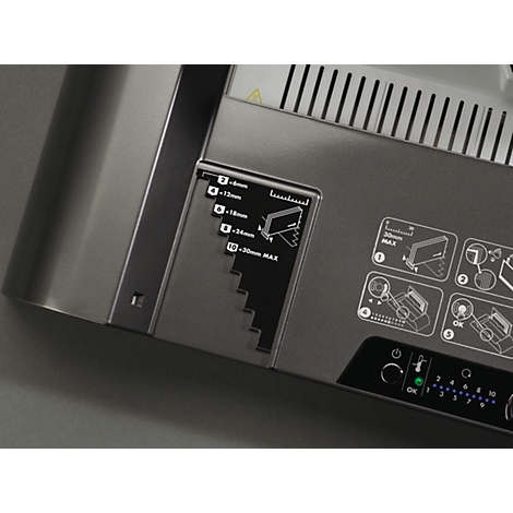 Detailed view of the labeling on a metallic laminator.