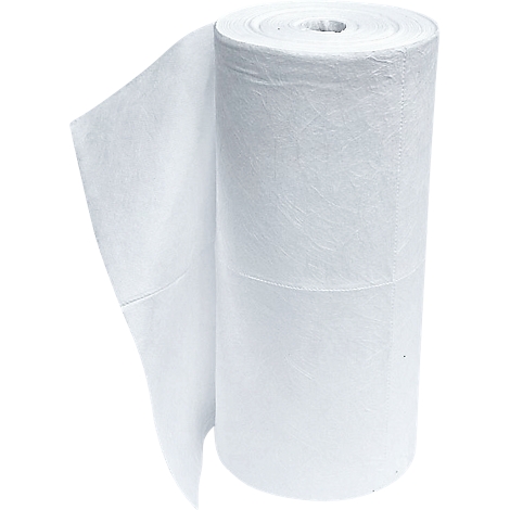 A roll of white, soft, fibrous material. The end of the material is unrolled.