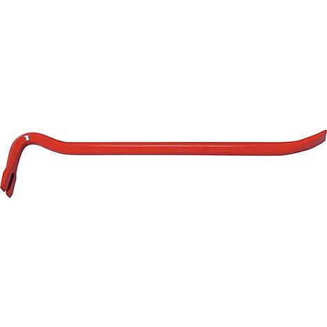 Un pied-de-biche rouge sur fond blanc. L'outil est courbé et a une pointe.