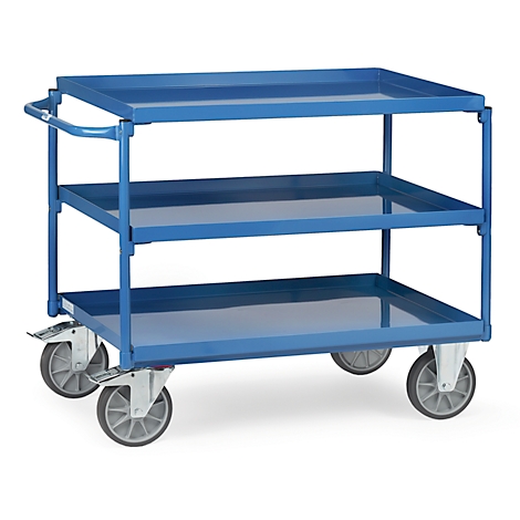 fetra Tischwagen, Stahl, brillantblau, mit Wannen, 3 Etagen, L 1171 x B 700 x H 910 mm, bis 400 kg