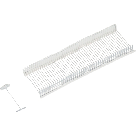 Beaucoup de boucles d'étiquettes blanches sur fond blanc. A côté, une seule boucle.