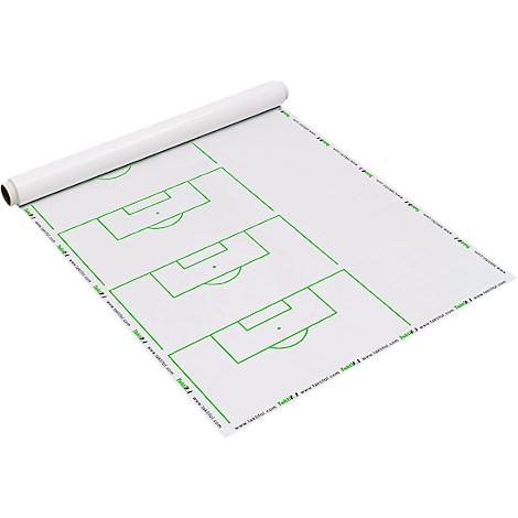 Tableau tactique de football enroulé. Impression avec des terrains verts sur papier blanc.