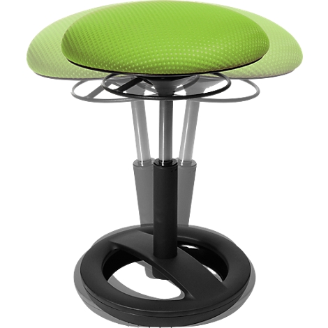 An adjustable stool with a green seat and black frame.