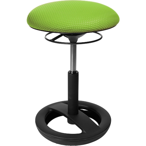 Ergonomic standing stool with green seat and black base.