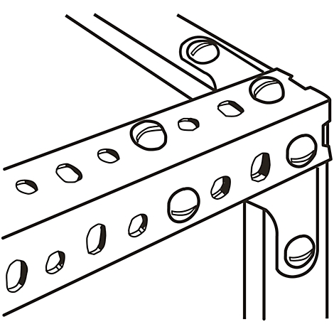 Detailaufnahme von Metallwinkeln mit abgerundeten Löchern, die an einer Ecke zusammengesetzt sind.