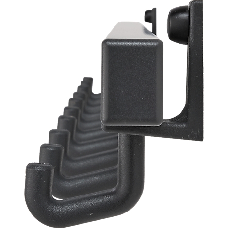 Organisateur de crochets noir avec plusieurs crochets.