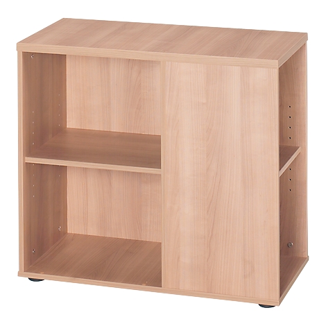 Light wooden cabinet with two shelves and a compartment.