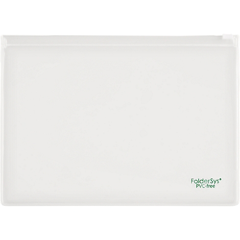 Transparente, rechteckige Dokumententasche mit Schriftzug "FolderSys PVC-free".