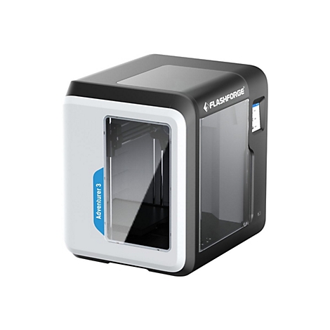 Flashforge Adventurer 3 3D-Drucker mit weiß-schwarzem Gehäuse und großem Sichtfenster.