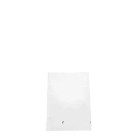 White, transparent plastic bag with recycling symbol.