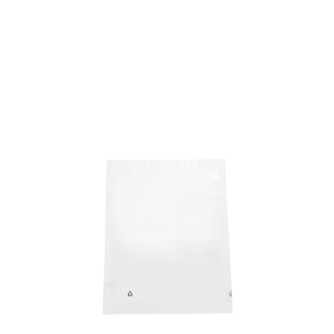 White paper. Small silver details at the bottom.