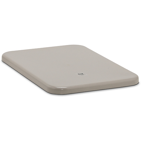 Rectangular gray charging station for an electronic device. Rounded edges, small indicator.