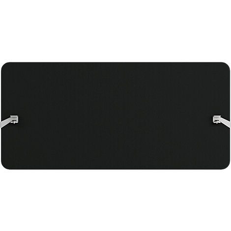 Rechthoekig zwart bord met afgeronde hoeken. Een witte houder aan elke korte zijde.