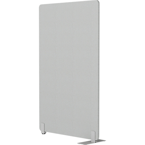 Grijze geluiddichte wand, rechthoekig, met twee voetjes.