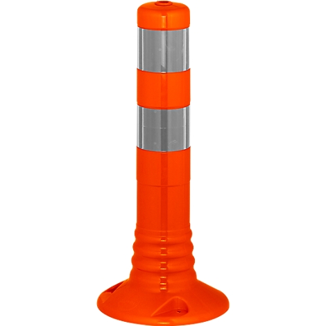 Orange traffic cone, with silver reflective stripes.