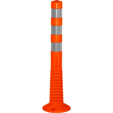 Orange traffic cone with silver reflectors and a wide base.