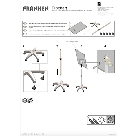 Instructions de montage d'un paperboard. Différentes pièces individuelles sont numérotées et reliées par des flèches pour illustrer le montage.