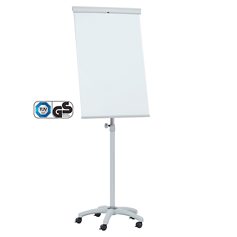 Tableau blanc sur roulettes sur fond blanc. Logo TÜV/GS en haut à droite.