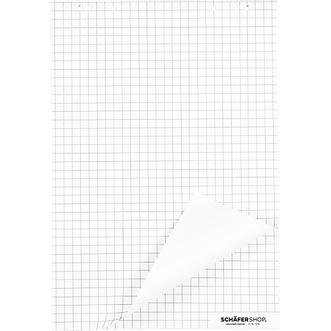 Papier quadrillé blanc, un coin est replié. En bas, on peut lire « SCHÄFER SHOP ».