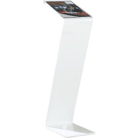White angled card holder with a top card.