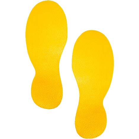 Two yellow footprints on a white background. The stickers have a rough surface.