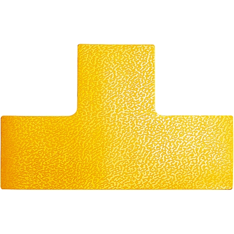 Yellow T-shaped sign. The surface has a textured pattern.