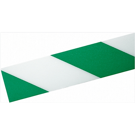 Diagonal adhesive tape with alternating green and white stripes.