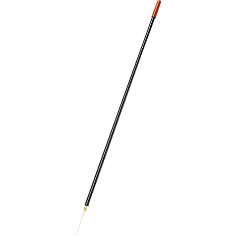 A long, black rod with a brown handle and a fine, white tip.