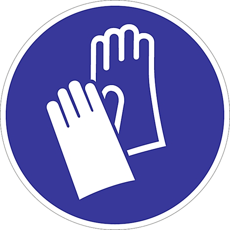 Blue sign with white gloves, symbolizing protective gloves.