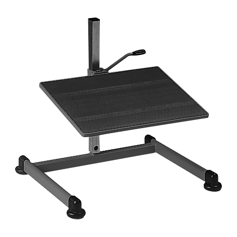 Black, tilting standing desk, with handle and four feet. Rather gray color.