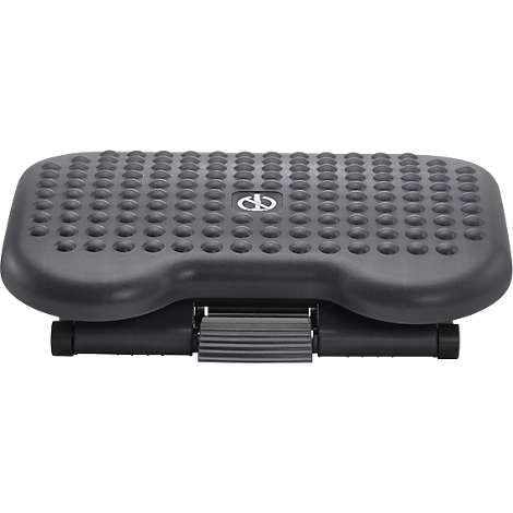 Dark plastic footrest with knobs and adjustable height.