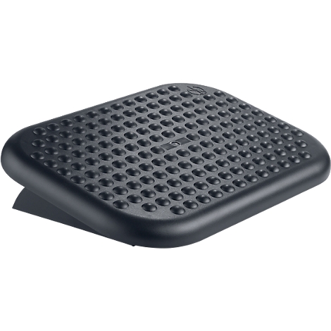 Black footrest with a studded pattern, slightly elevated.