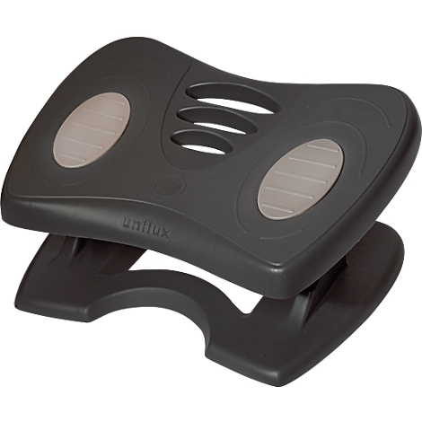 Black footrest with grey pads and the inscription "unflux".