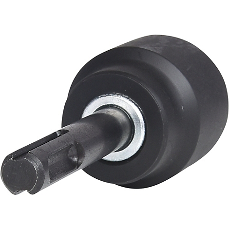 Fixation d'outil noire avec corps cylindrique et tige. Au milieu, un anneau argenté.