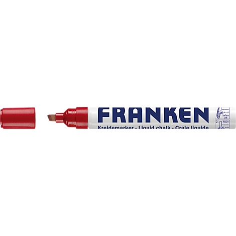 A red Franken chalk marker, the cap is next to it. The word "FRANKEN" is clearly visible.