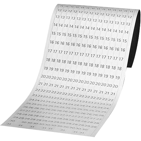 Rolled up strip with grey numbers: 12 to 31.