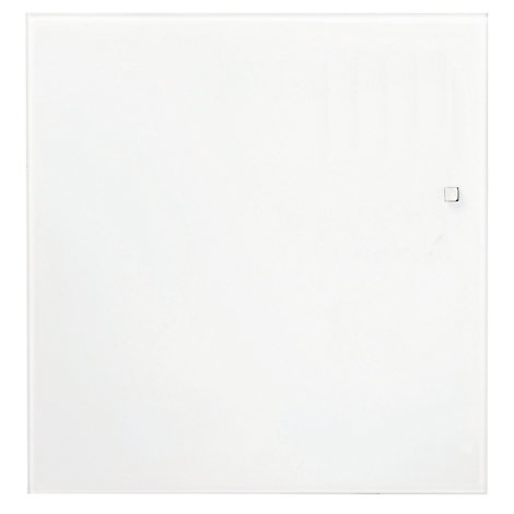 White, square glass panel with a small metal handle.