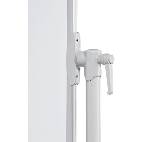 Close-up of a white crank mechanism attached to a white pole.